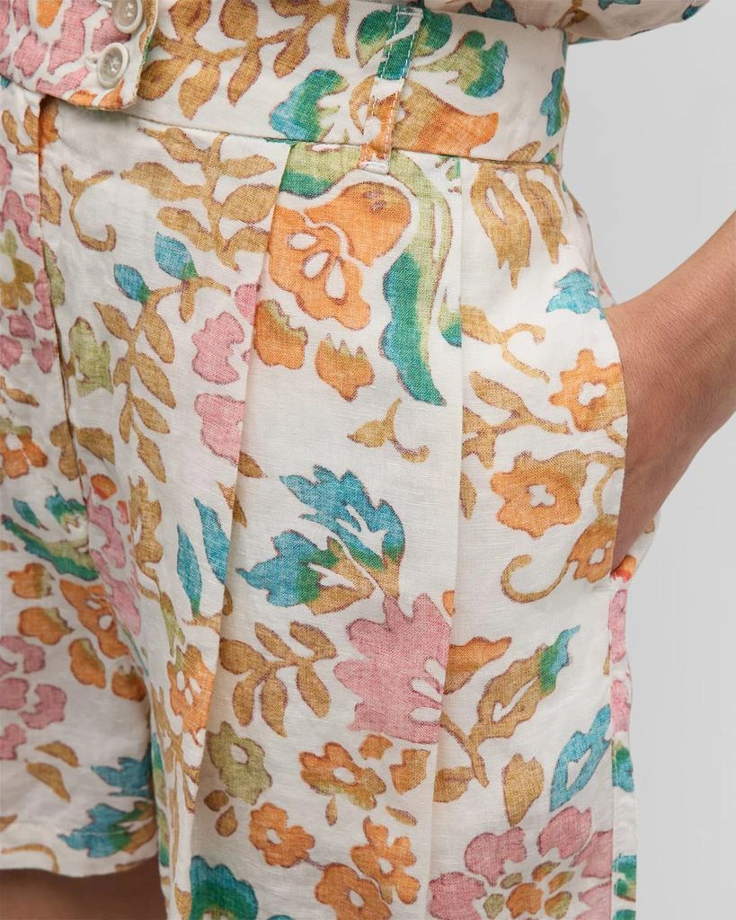 120% Lino Pleated Floral-Print Linen Shorts 5