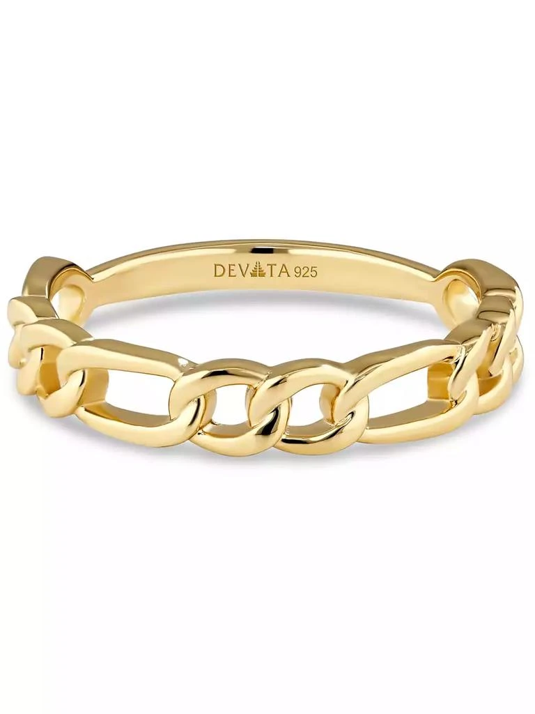 DEVATA Figaro Link Ring in Gold Plated Sterling Silver, Size 9