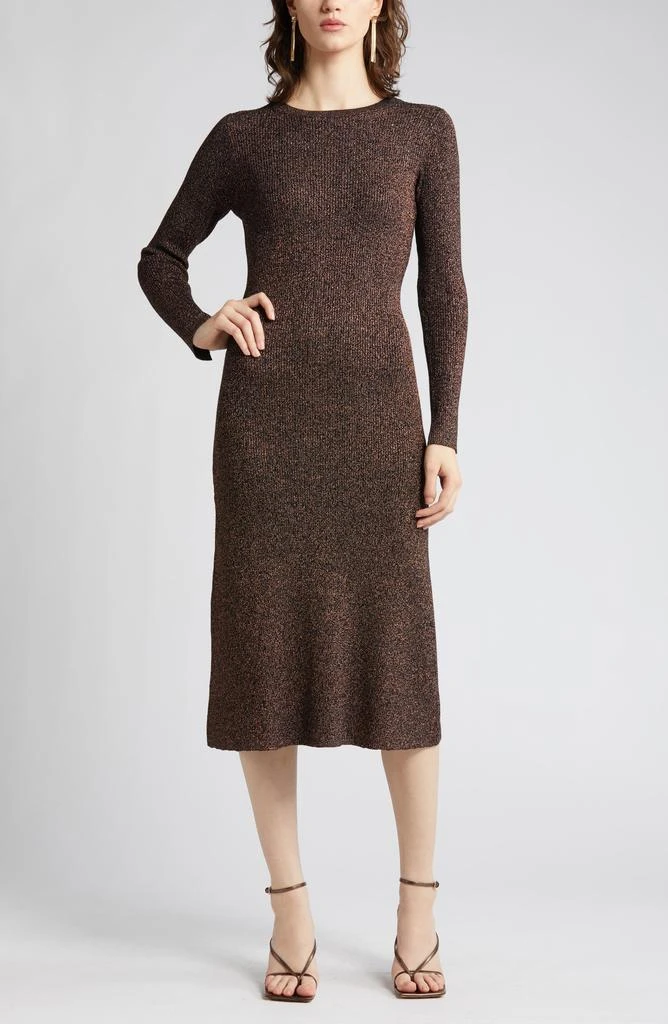 ZOE AND CLAIRE Metallic Long Sleeve Midi Sweater Dress 8