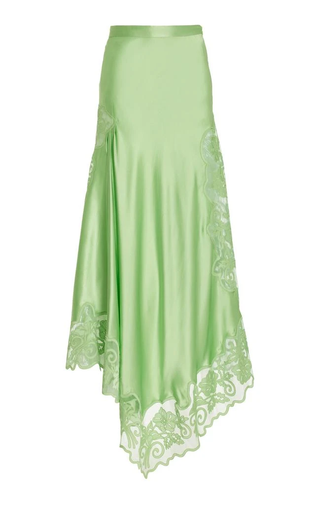 Ulla Johnson Ulla Johnson - Cressida Lace-Trimmed SIlk Midi Skirt - Green - US 0 - Moda Operandi 1
