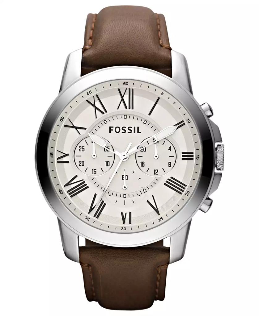 Fossil Men's Chronograph Grant Brown Leather Strap Watch