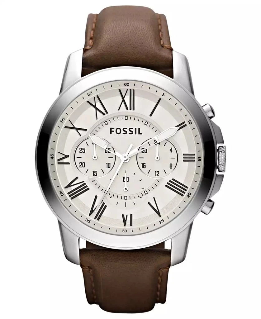 Fossil Men's Chronograph Grant Brown Leather Strap Watch 1