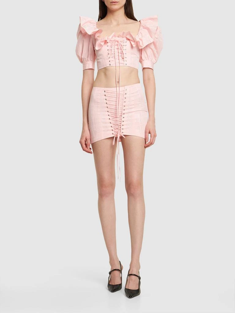 ALESSANDRA RICH Ruffled Moiré Crop Top W/ Lace Up 1