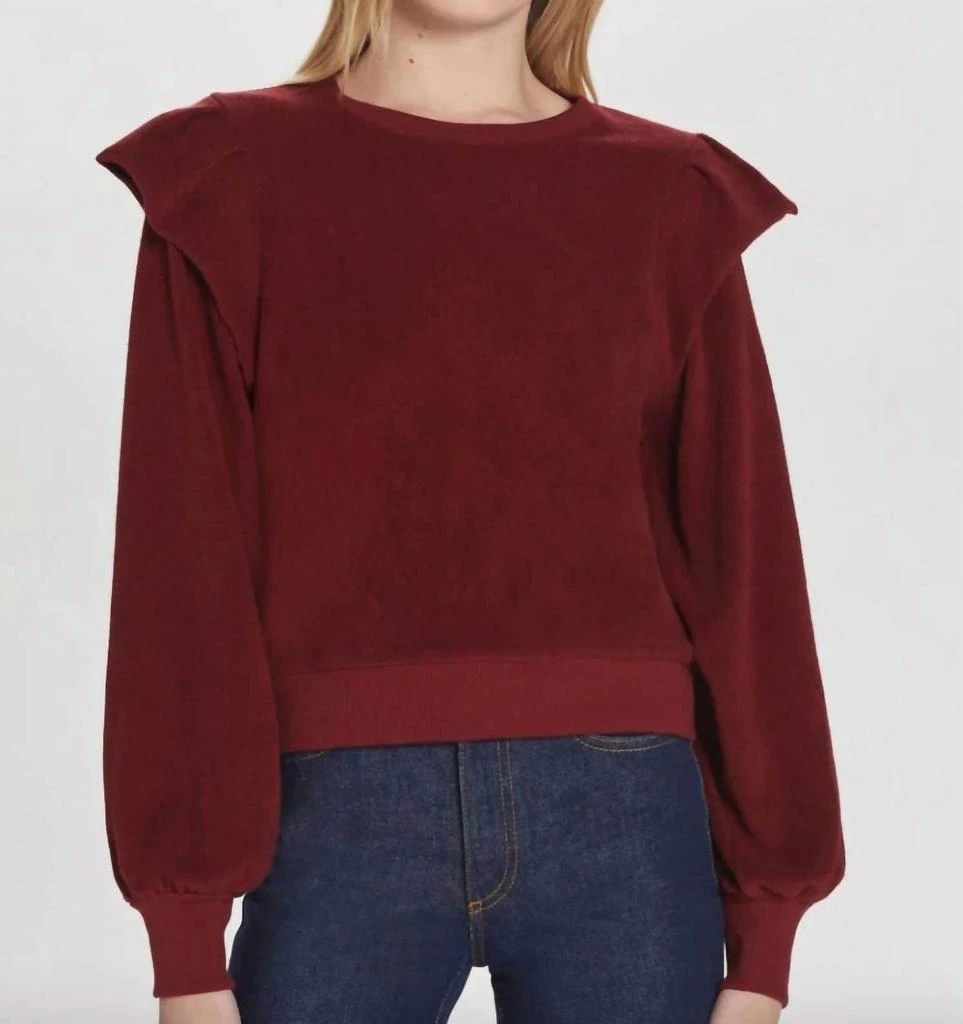 GOLDIE Ruffle Shoulder Sweatshirt In Pomegranate 1