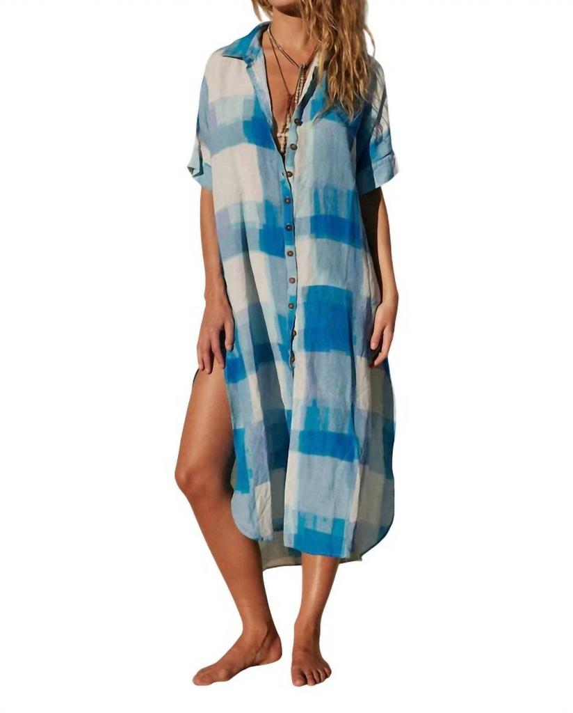 Jen's Pirate Booty Ocean Front Buttondown Midi Dress In Blue Polite