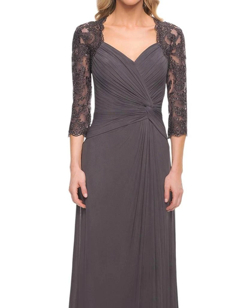 La Femme La Femme - Ruched V-Neck Column Gown 3