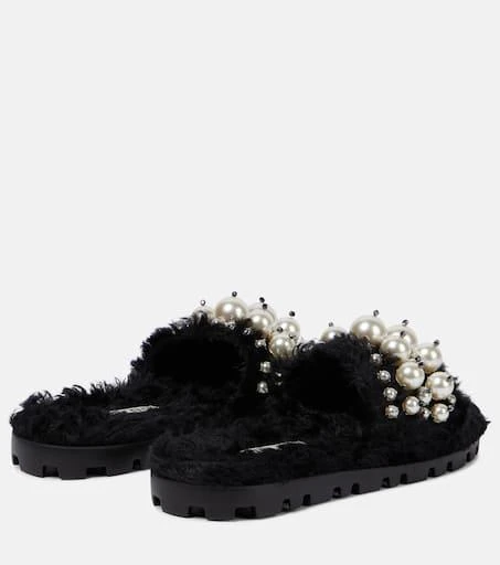 Miu Miu Embellished faux shearling slides 3