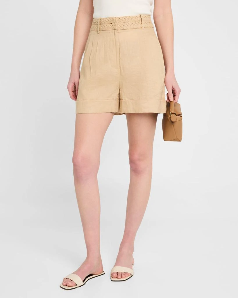 FIGUE Uma Braided Pleated Linen Shorts 4