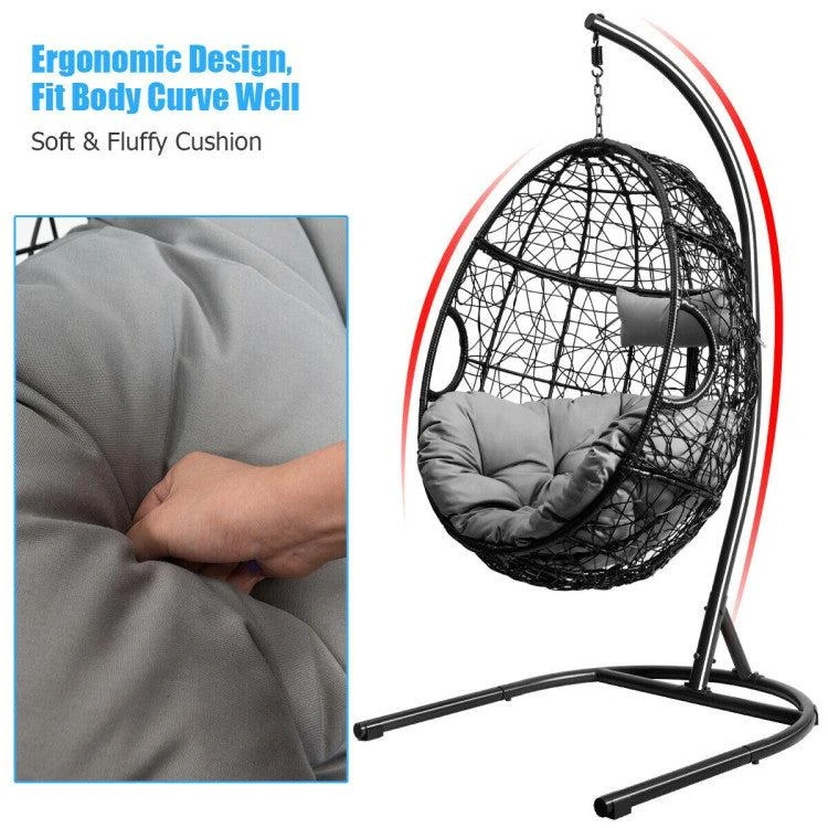 Hivvago Hanging Cushioned Hammock Chair with Stand -Gray 5