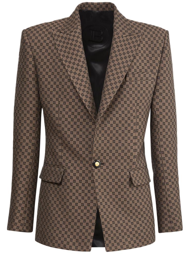 BALMAIN Monogram Single Breasted Cotton Blazer
