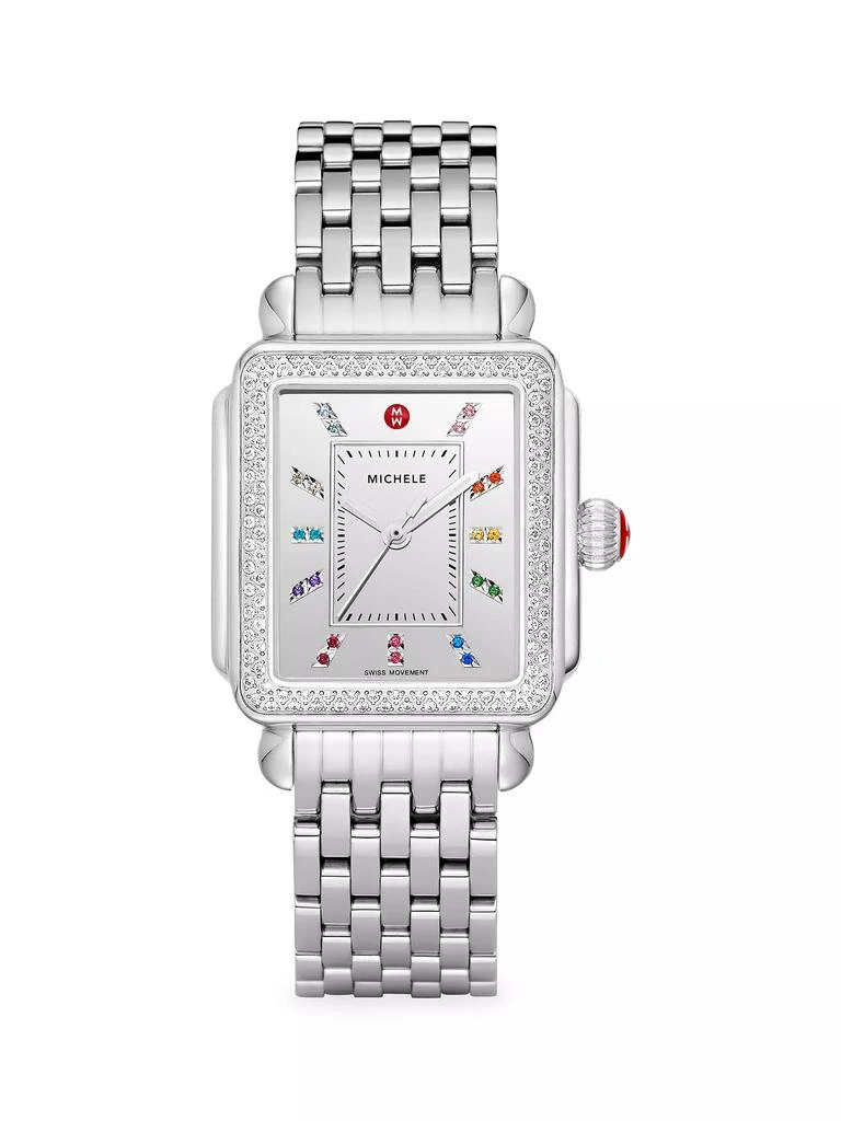 Michele Deco Carousel Stainless Steel, Diamond &amp; Multicolor Topaz Bracelet Watch 1