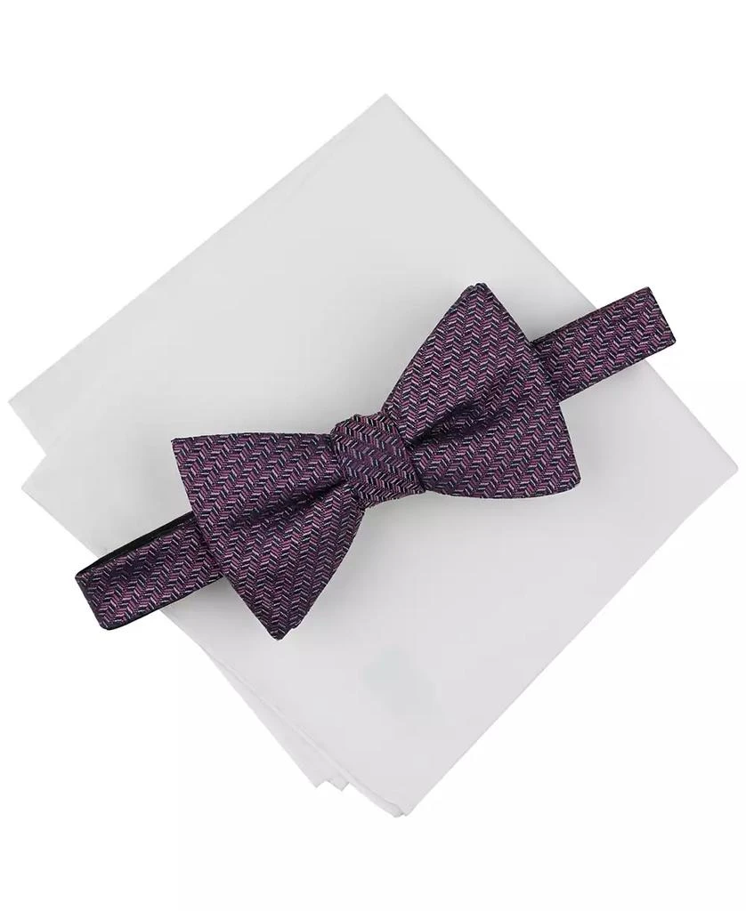 Alfani Men's Herringbone Bow Tie & Solid Pocket Square Set, Exclusively at Macy's 1