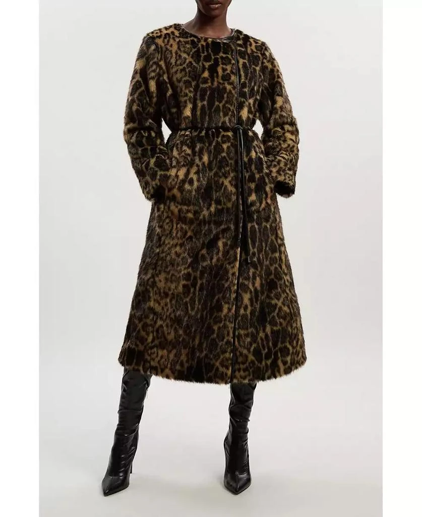 KAREN MILLEN Women
s Faux Fur Collarless Tie Belted Midi Coat 7