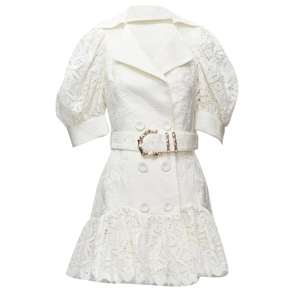 Acler Acler embroidery eyelet puff sleeve belted double breasted dress 1