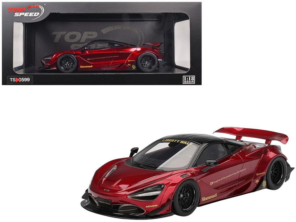 Top Speed McLaren 720S "LB-Works" Gem Red Metallic with Black Top 1/18 Model Car by