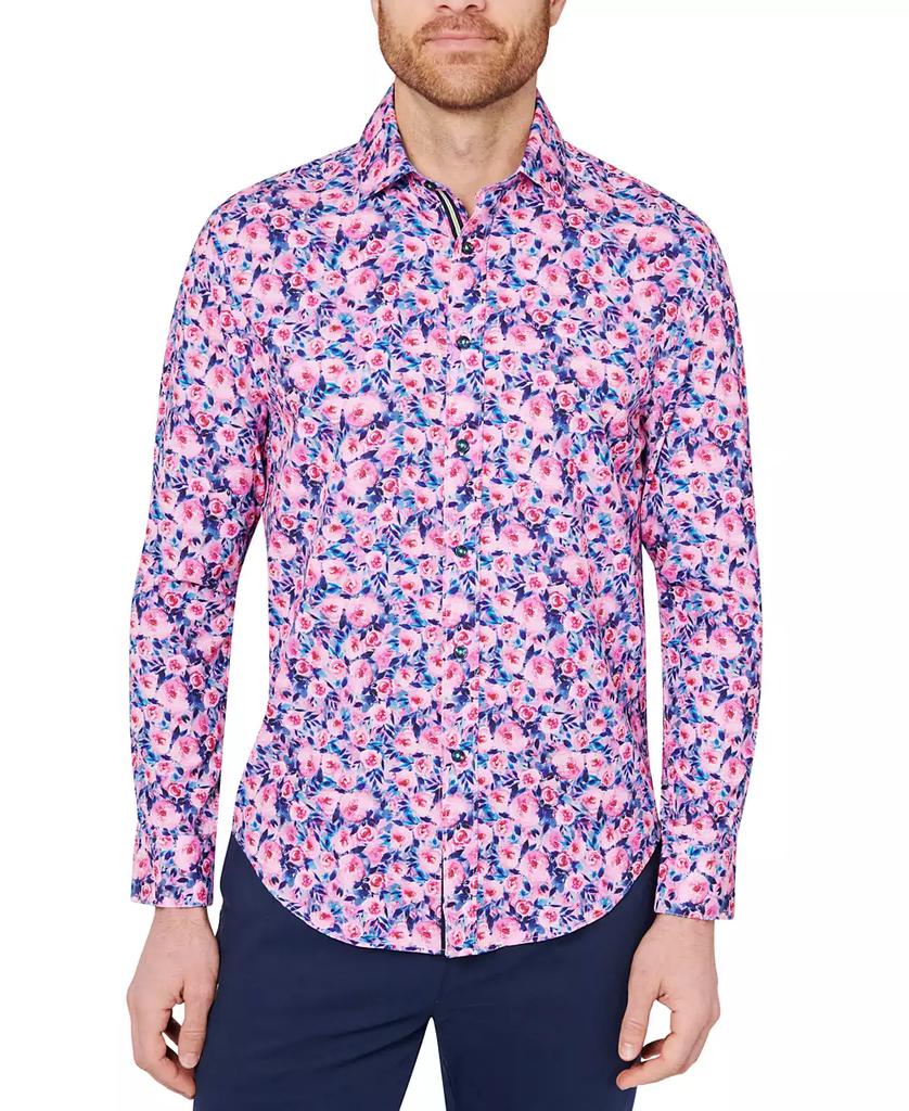 Society of Threads Men's Slim Fit Non-Iron Floral Print Performance Stretch Button-Down Shirt