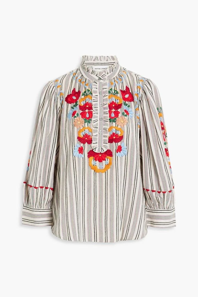 ANTIK BATIK Juliette embroidered striped cotton-jacquard blouse 1
