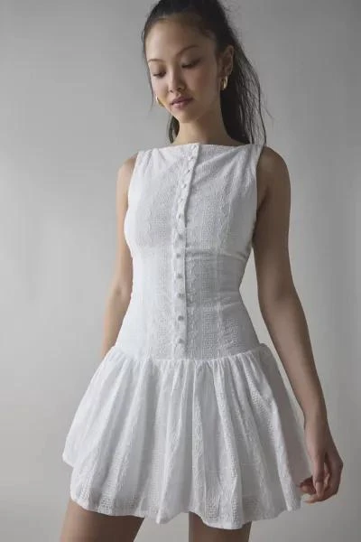Kiss The Sky Kiss The Sky Eyelet Boatneck Drop Waist Mini Dress 1