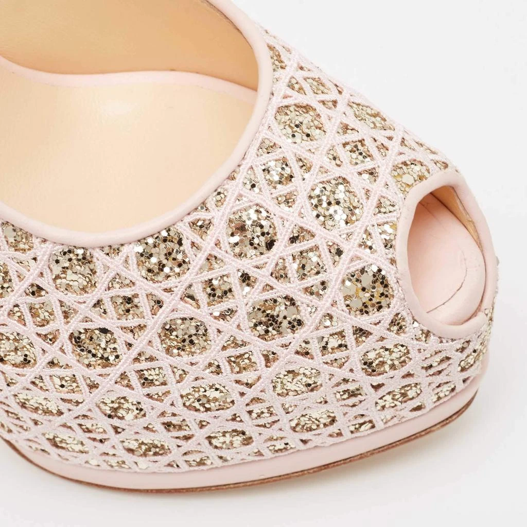 Giuseppe Zanotti Giuseppe Zanotti Pink Glitter Lace and Leather Sharon Platform Peep Toe Pumps Size 41 7