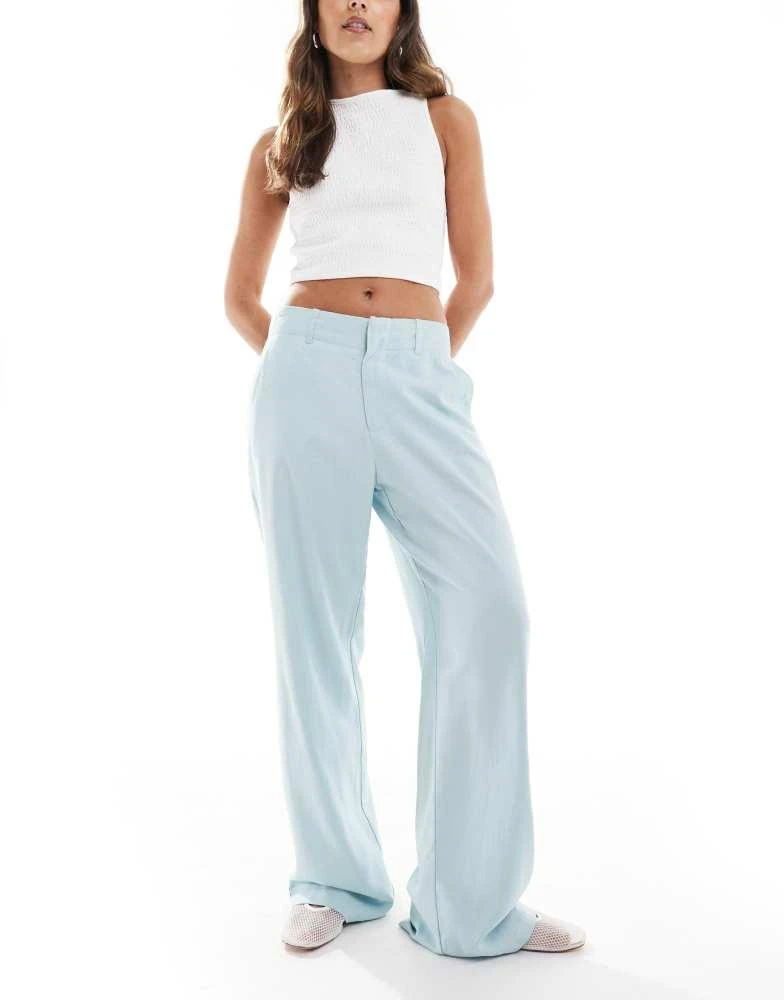 Shop Stradivarius low waist linen look tailored trouser in pale