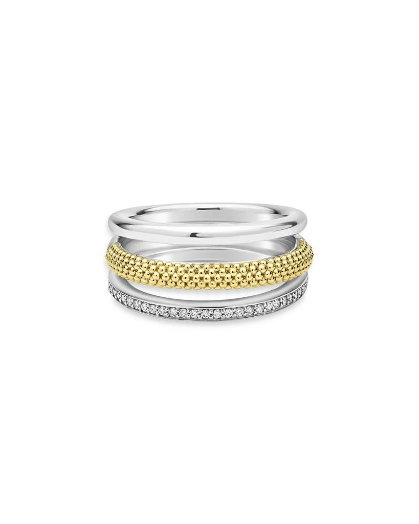 LAGOS Two Tone Caviar Lux Three Row Diamond Ring, 0.135 tcw 3