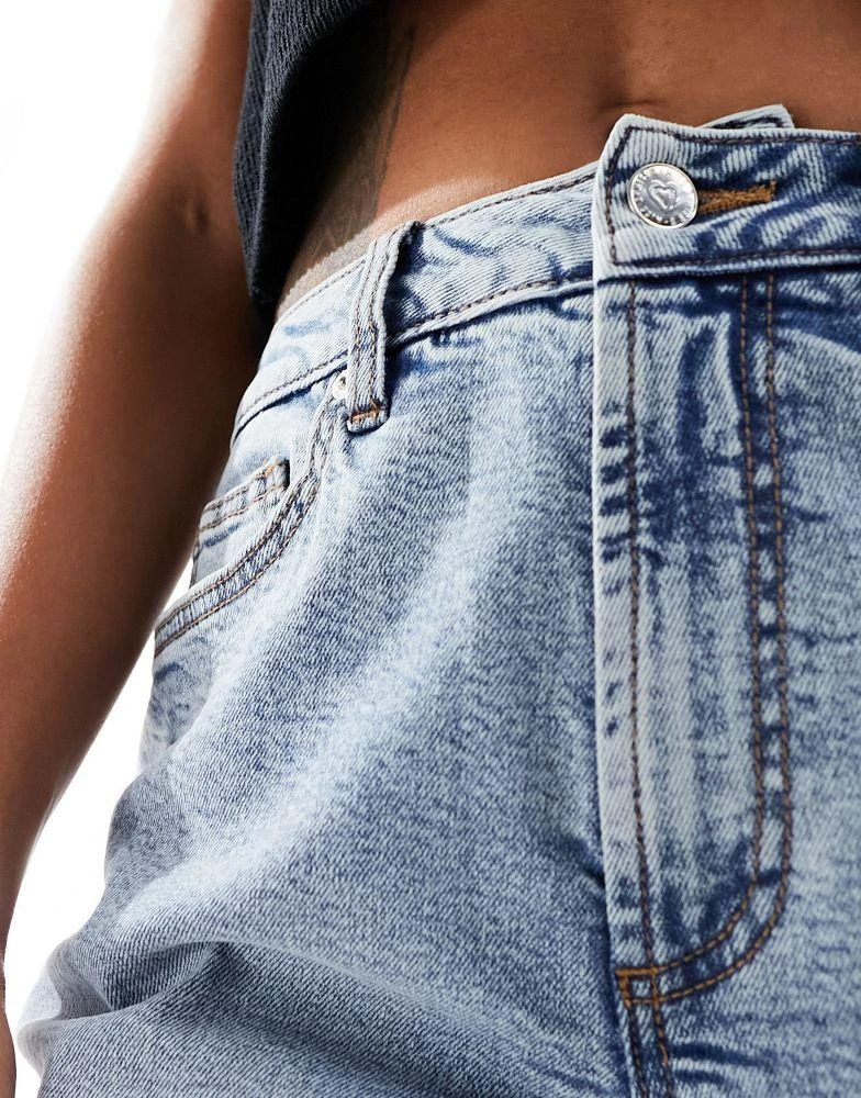 Shop Miss Selfridge mom high waist jean in light acid wash blue on