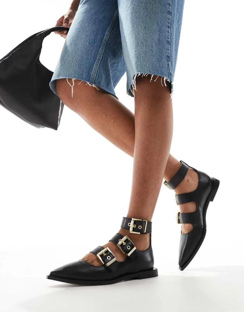 ALL SAINTS AllSaints Susan buckle leather ballet shoe in black 3
