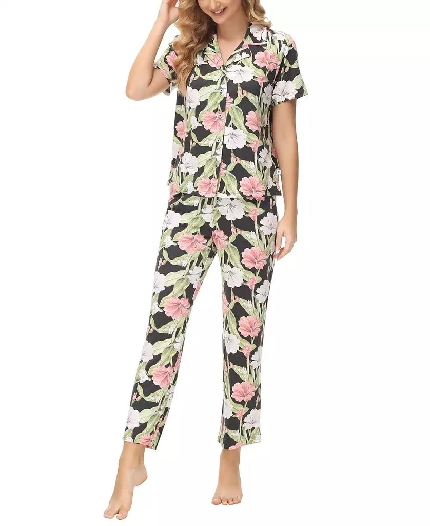 Echo Design Women's 2 Piece Printed Short Sleeve Notch Top with Pants Pajama Set 6