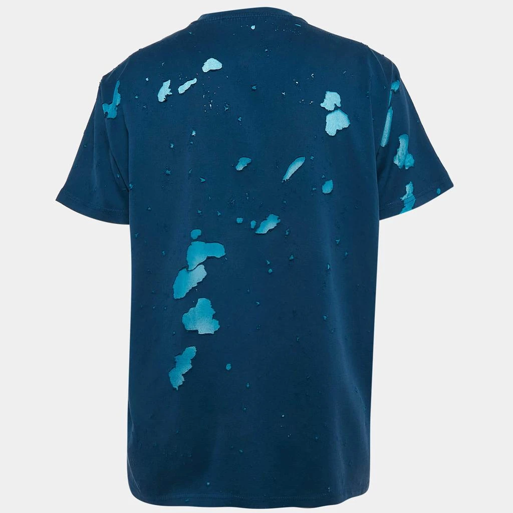 Givenchy Givenchy Blue Logo Print Distressed Cotton Crew Neck T-Shirt S 2