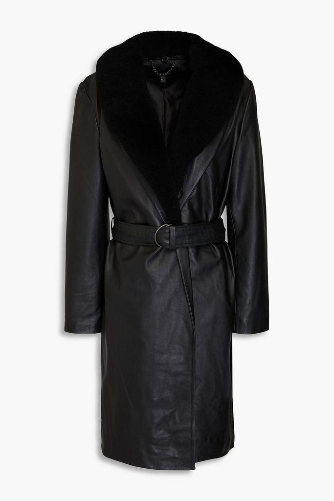 Muubaa Belted shearling-trimmed leather coat