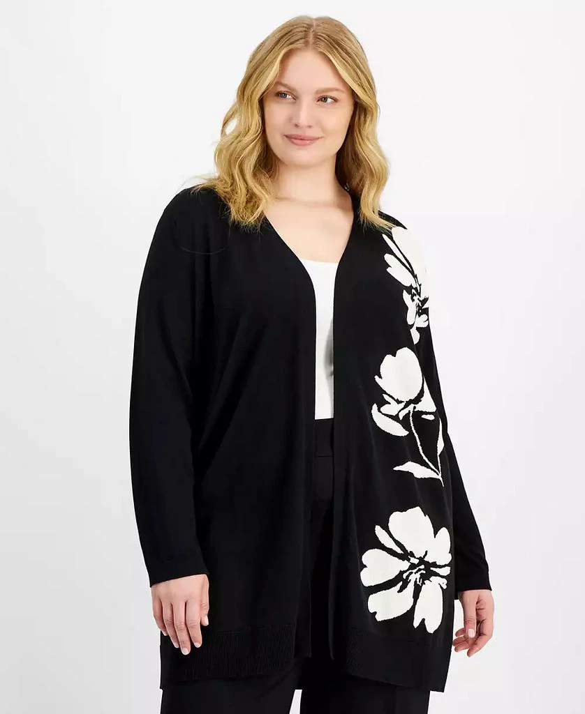 Anne Klein Plus Size Floral Intarsia Cardigan Sweater 3