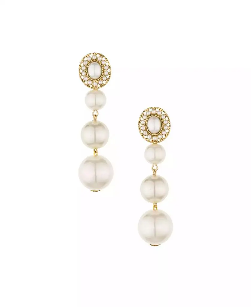 Ettika Jewelry Graduating Imitation Pearl Earrings in 18K Gold Plating