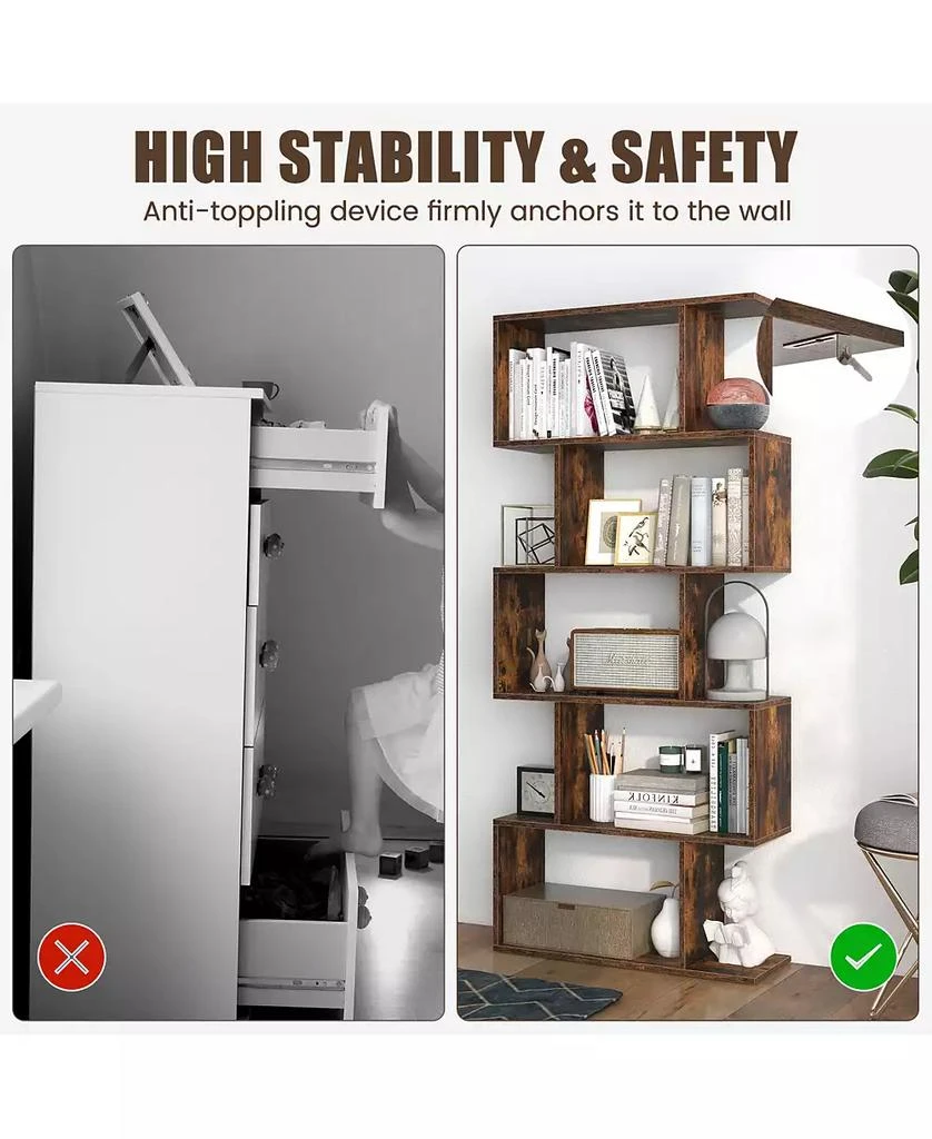 GOUUN 5-Tier Bookshelf with Anti-Toppling Device for Living Room Home Office 8