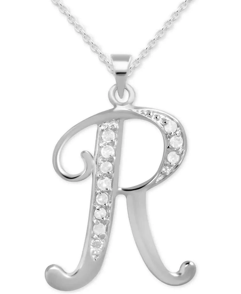 Macy's Diamond R Initial 18" Pendant Necklace (1/10 ct. t.w.) in Sterling Silver 1
