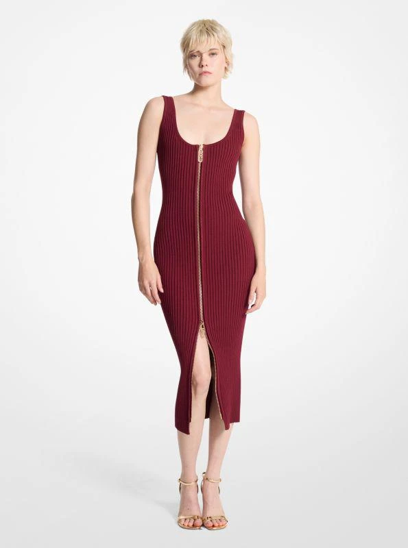 Michael Kors Ribbed Stretch Knit Zip Dress 1