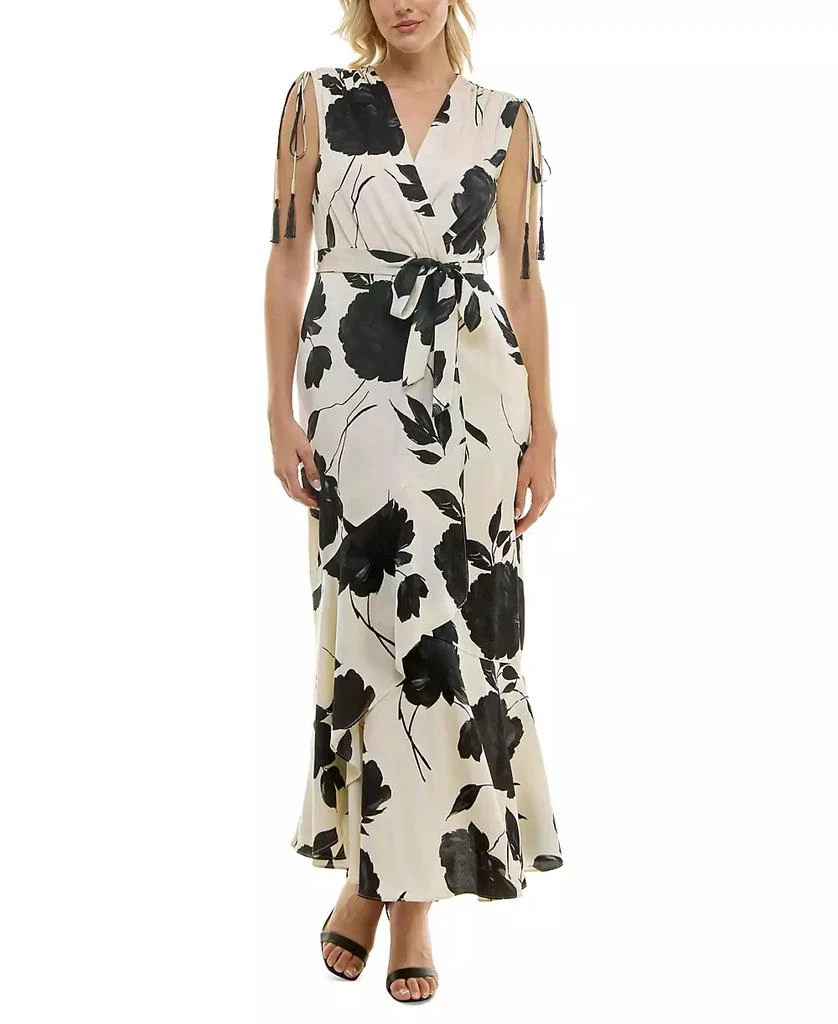 Taylor Women's V-Neck Shoulder-Tie Belted Tiered Dress 1