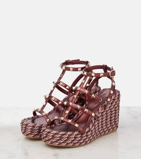 Valentino Rockstud 95 leather espadrille wedges 4