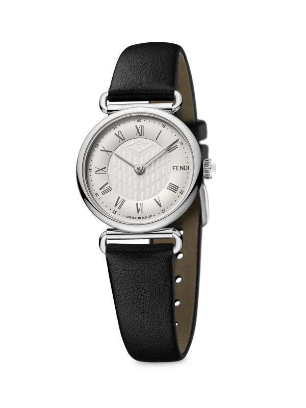 Fendi Silver Case Watch with Black Leather Strap F710031011 Fendi Run Away 36mm Silver Case Black Dial Watch main image 4