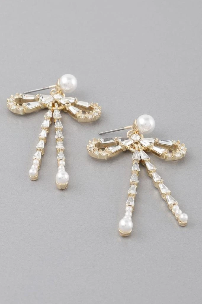 TRUEDAMES Crystal Pearl Ribbon Earrings 2