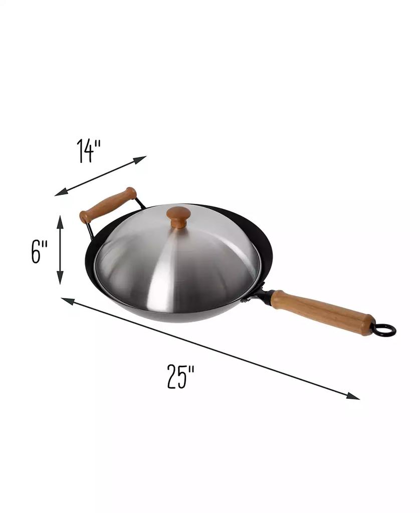 Honey Can Do Professional Series 14" Carbon Steel Nonstick Wok Set with Lid and Maple Handles, 10 Pieces