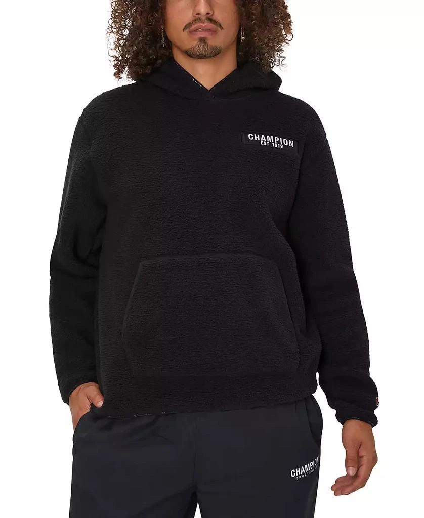 CHAMPION Men's Solid-Color Faux-Shearling Pullover Hoodie 1