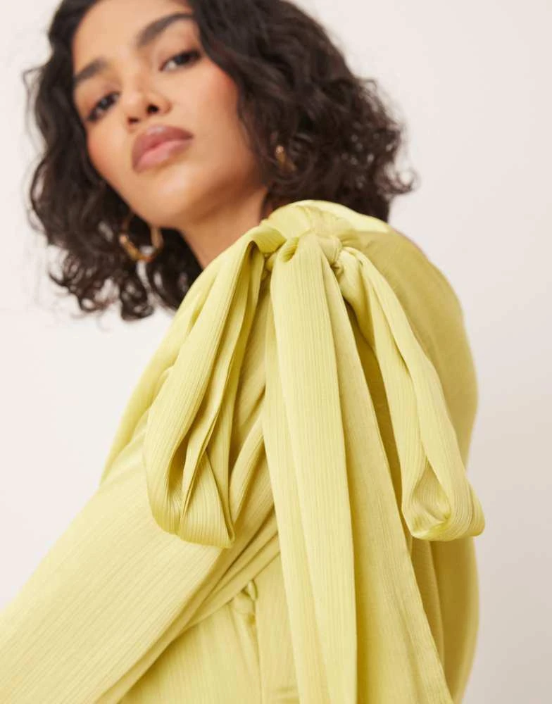 Pretty Lavish Pretty Lavish asymmetric bow chiffon maxi dress in chartreuse 3