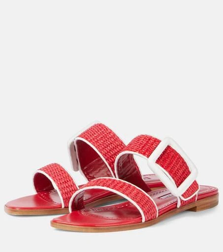 Manolo Blahnik Tituba leather-trimmed raffia sandals 4