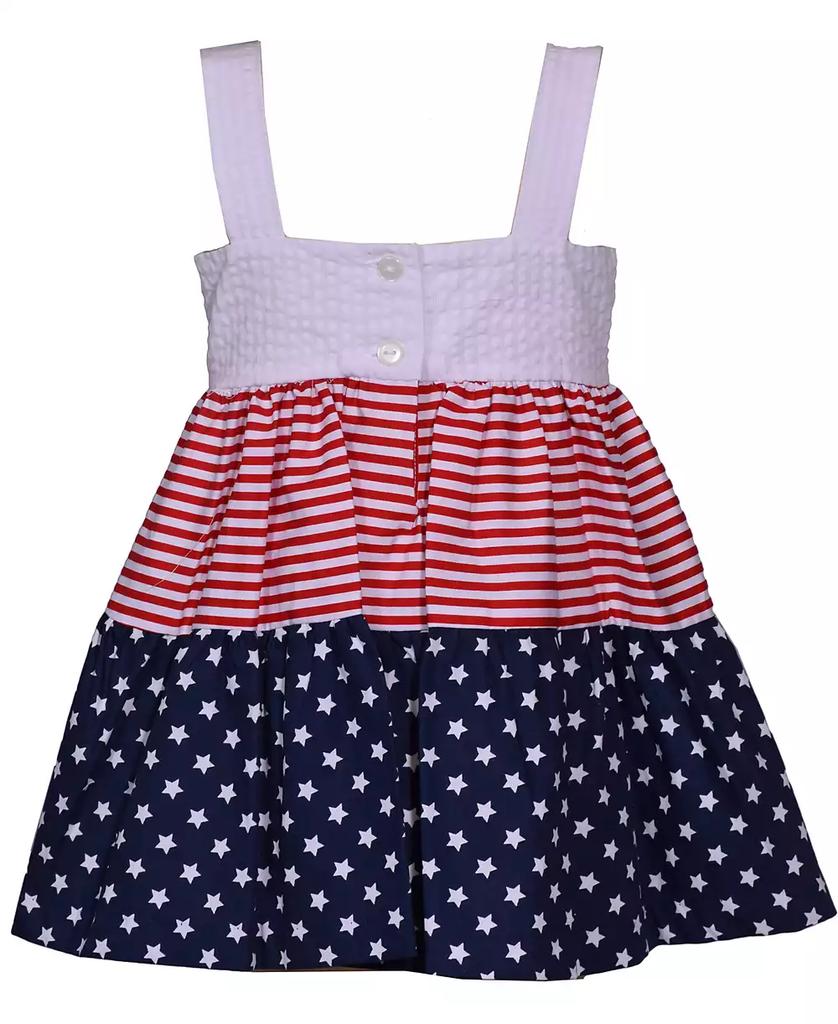 Bonnie Baby Baby Girls Americana Mixed Print Bow Shoulder Dress