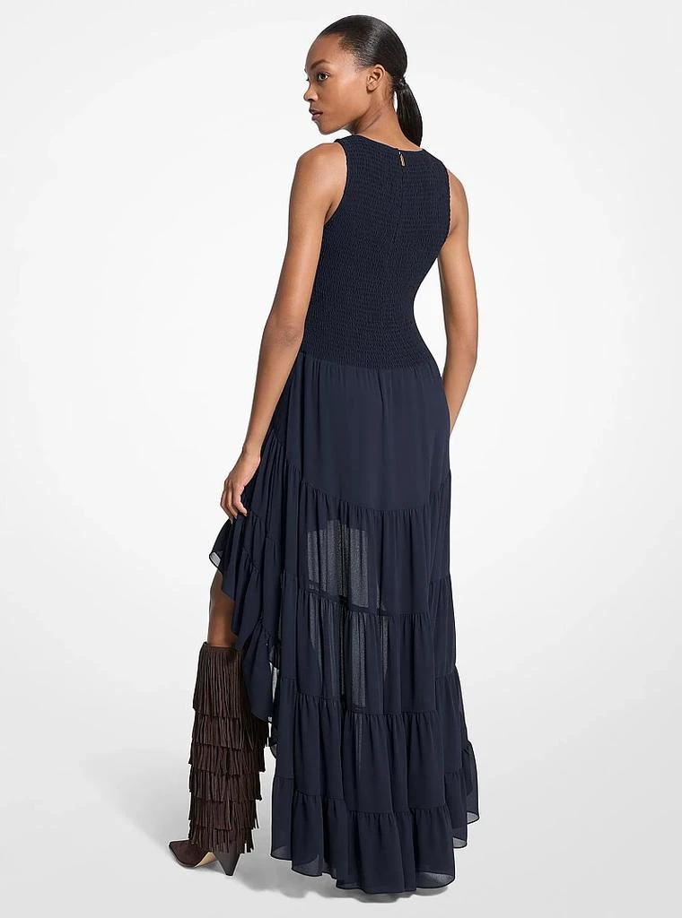 Michael Kors Georgette Smocked High-Low Dress - Black