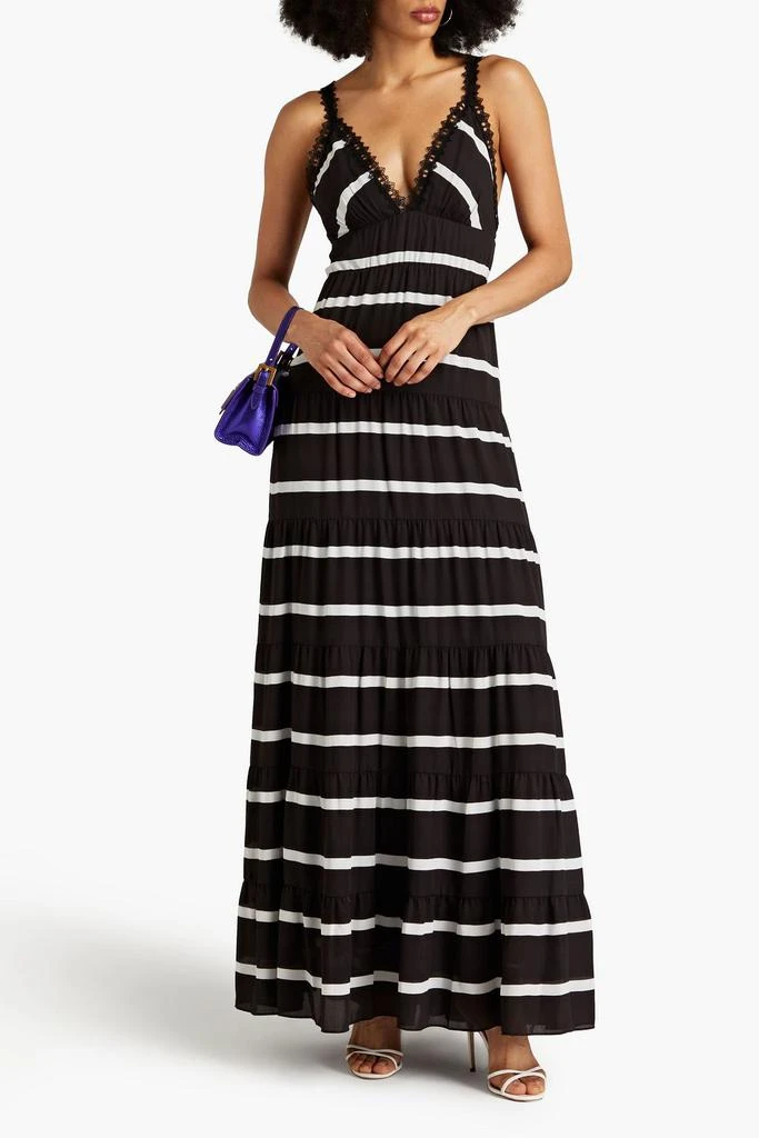 ALICE + OLIVIA Karolina tiered striped crepe de chine maxi dress 2