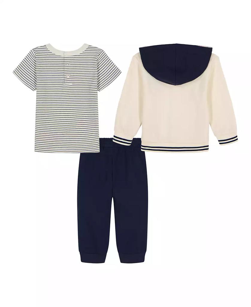 Tommy Hilfiger Baby Boys 3-Piece Stripe T-Shirt, Signature Snap-Front Hoodie and Jogger Set