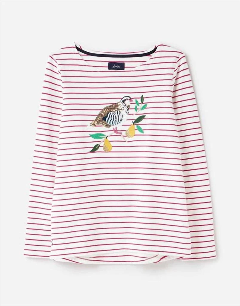 Joules Harbour Luxe Christmas Partridge Top In Pink 3