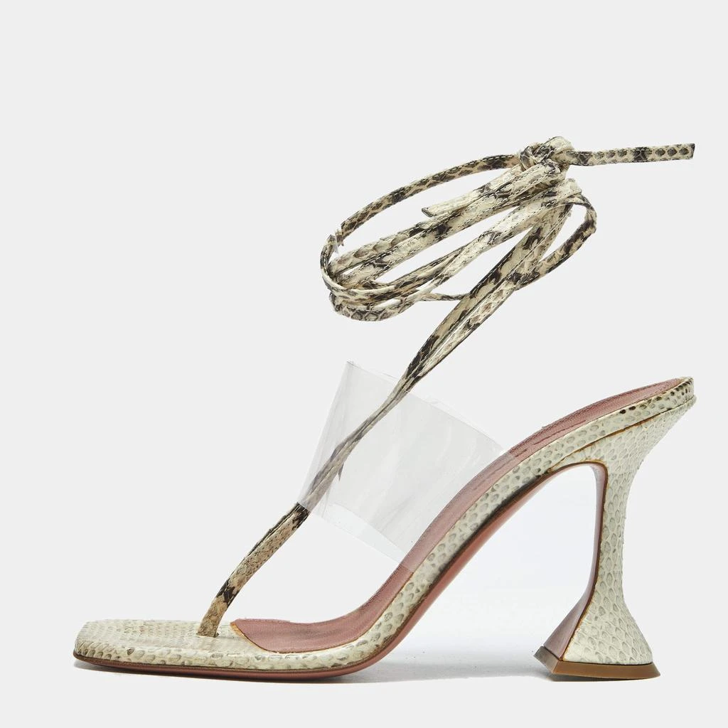 Amina Muaddi Amina Muaddi Cream/Beige Water Snakes and PVC Zula Sandals Size 38.5 1