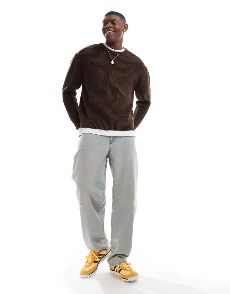 Pull&Bear Pull&Bear ribbed acid washed jumper in brown 4